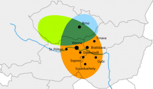 CENTROPE Region/Darstellung der Landkarte Österreich Ungran Tschchien Slowakei